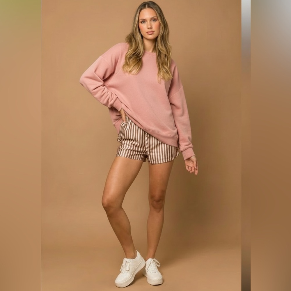 018. Striped Silky Pull-on Shorts In Brown/white